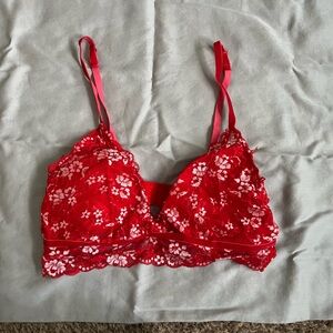 Red Lace Bralette with velvet straps